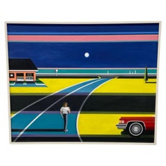 "Herb'S Texaco" Peinture à l'huile originale sur toile de Sandra Jorgensen, 1981