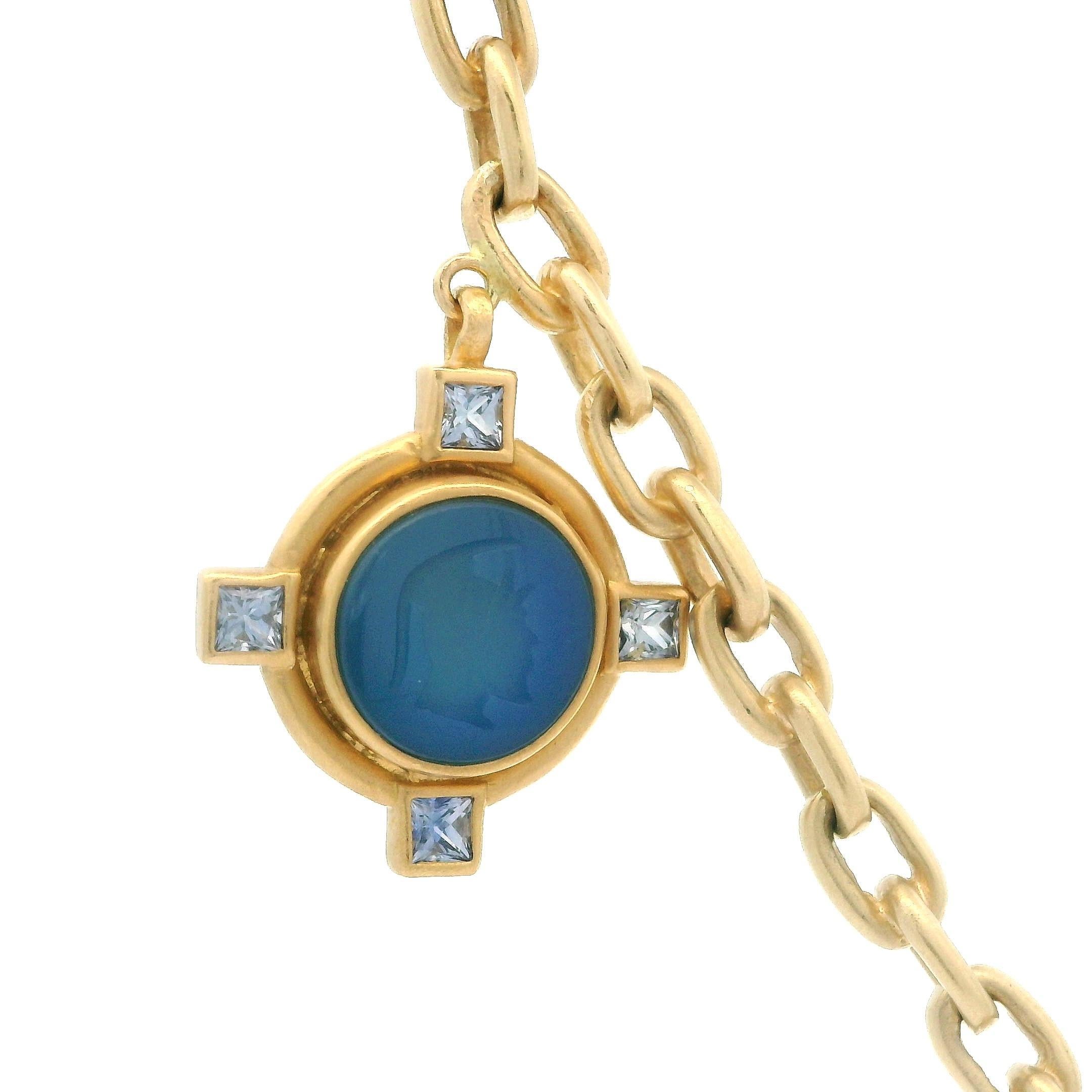 Herco 14k Gold Intaglio Hardstone Red Blue Stones Dangle Pendant Cable Necklace For Sale 1
