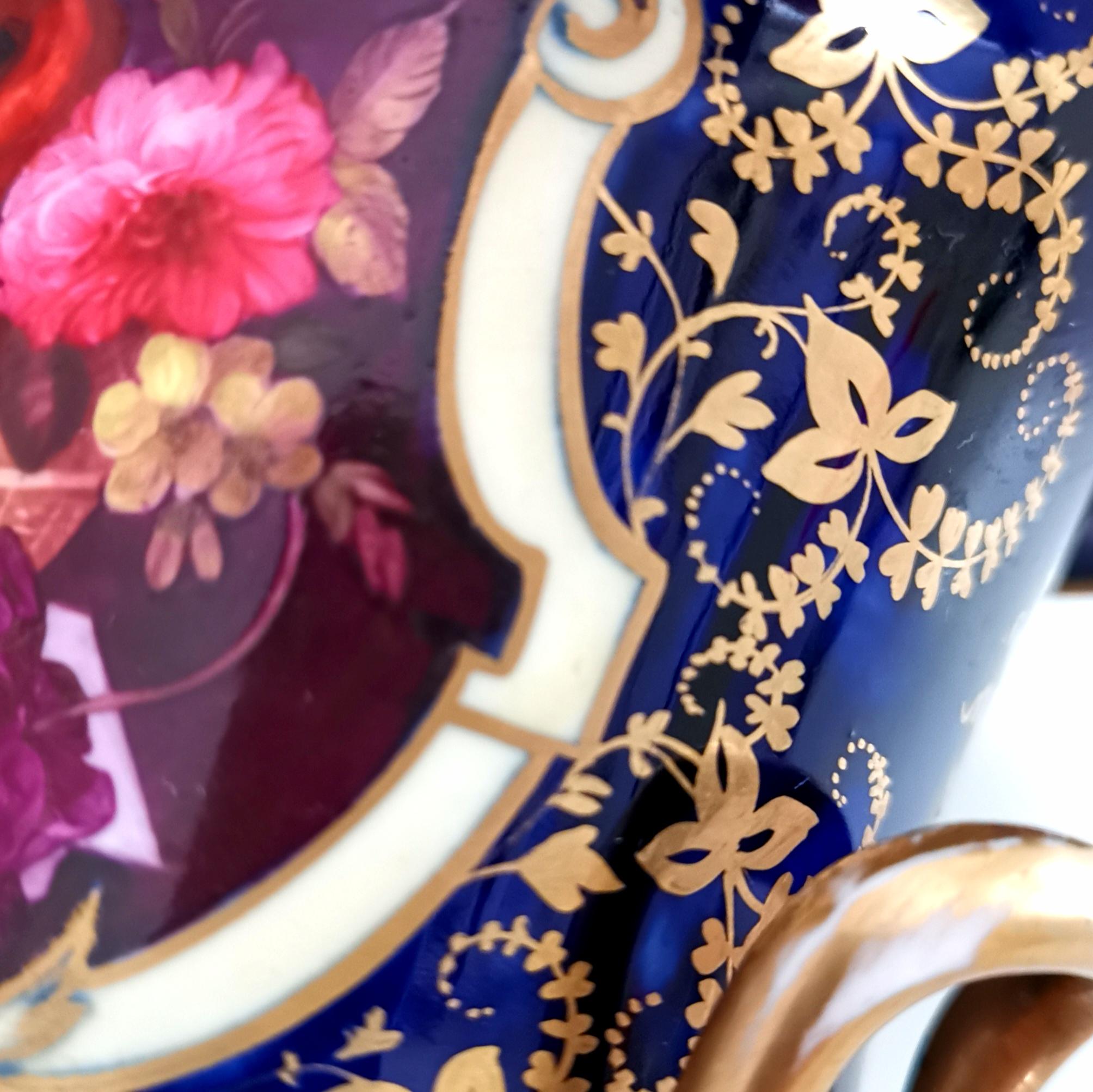 Herculaneum Porcelain Vase, Purple, Flowers Lion Head Handles Regency circa 1820 1