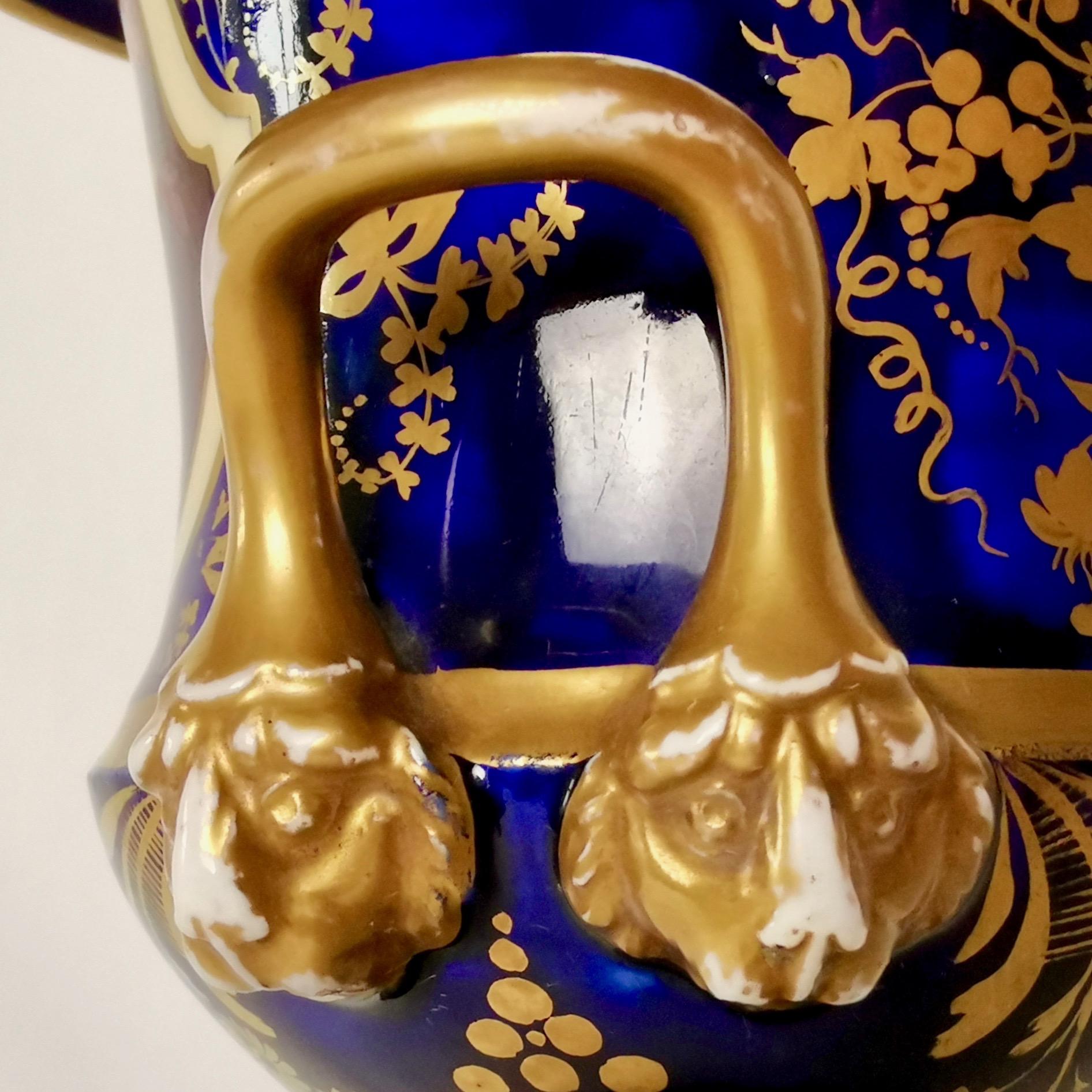 Herculaneum Porcelain Vase, Purple, Flowers Lion Head Handles Regency circa 1820 3