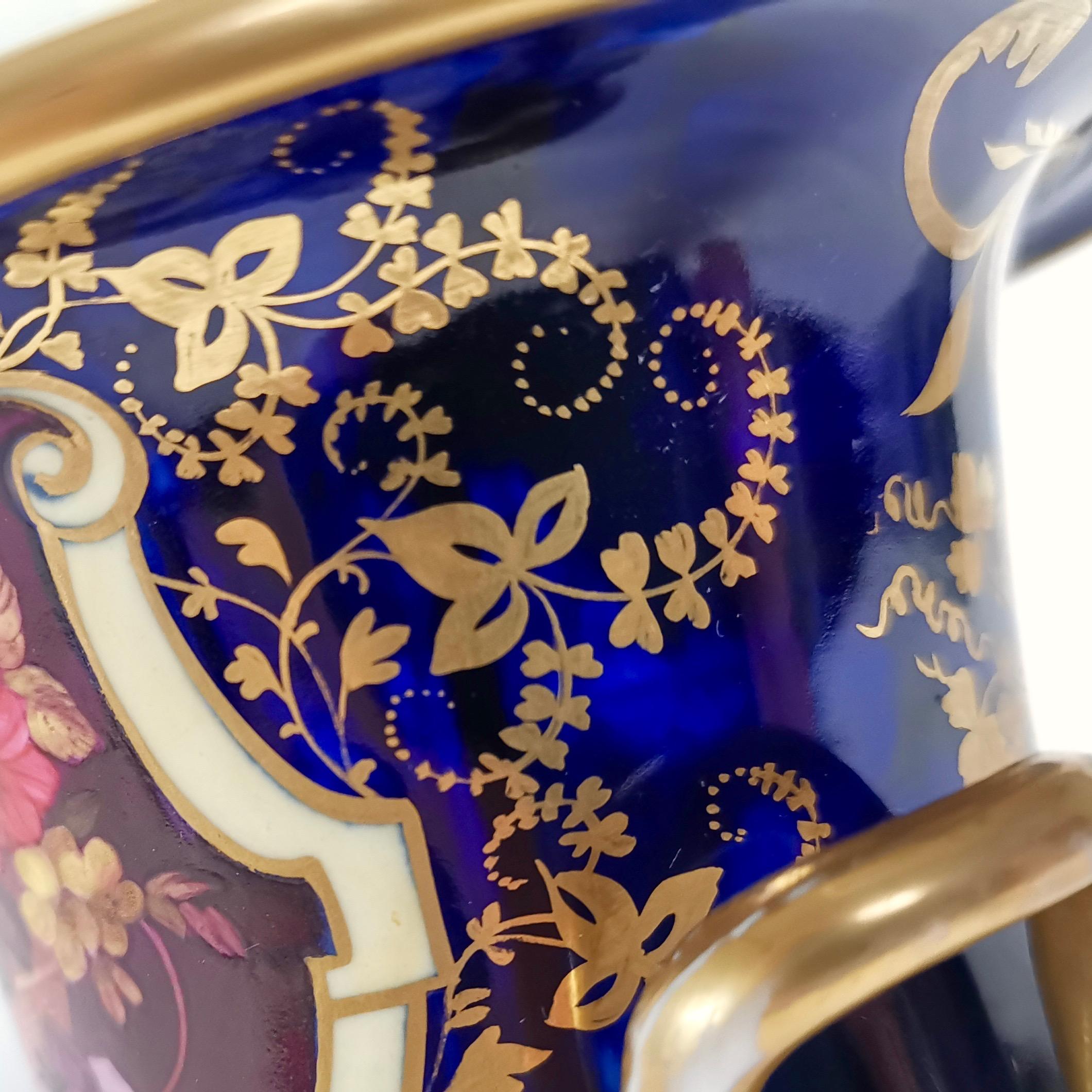 Herculaneum Porcelain Vase, Purple, Flowers Lion Head Handles Regency circa 1820 5
