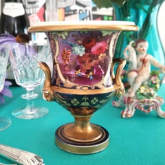 Herculaneum Porcelain Vase, Purple, Flowers Lion Head Handles Regency circa 1820