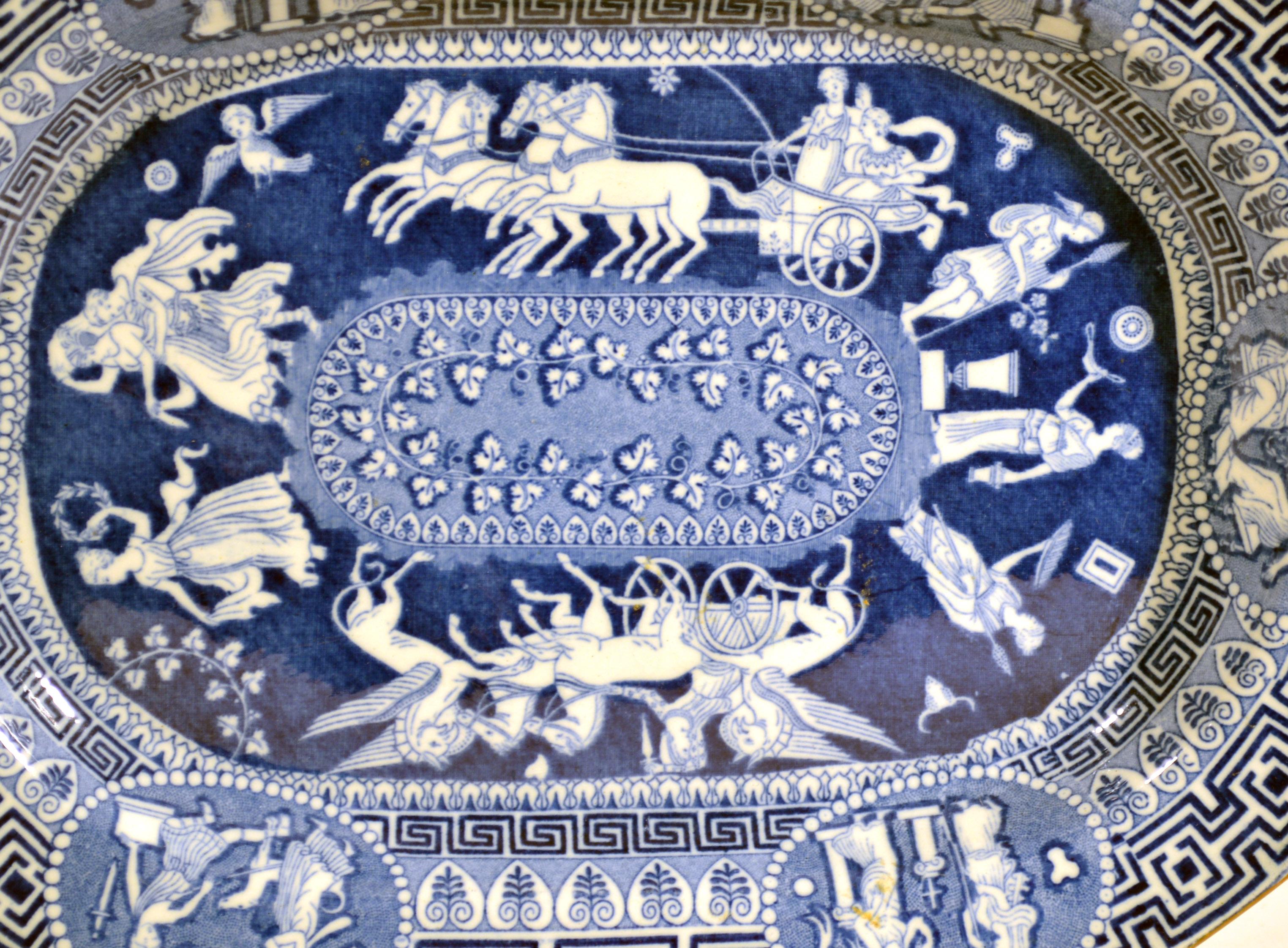 Blaue bedruckte Schale mit griechischem Muster von Herculaneum (Neoklassisch) im Angebot