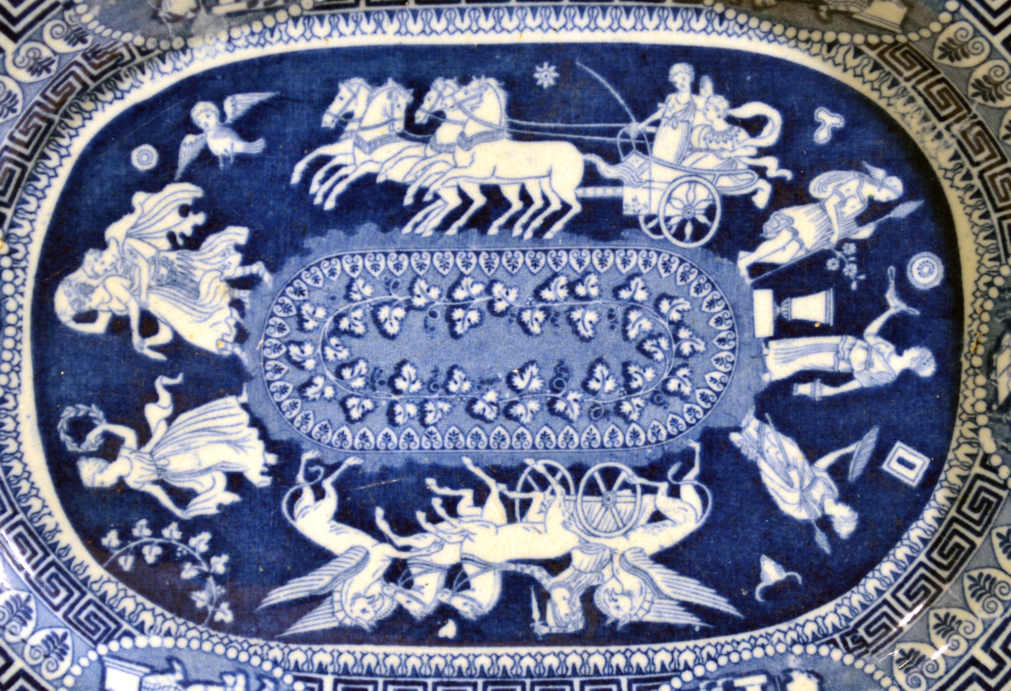 Neoclassical Regency Herculaneum Neo-Classical Greek Pattern Blue Printed Dish For Sale
