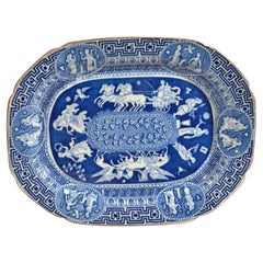 Herculaneum Neo-Classical Greek Pattern Blue Printed Dish, Early-19th Century