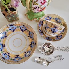 Herculaneum Porcelain Teacup Trio, Blue and Gilt Regency, 1800-1815