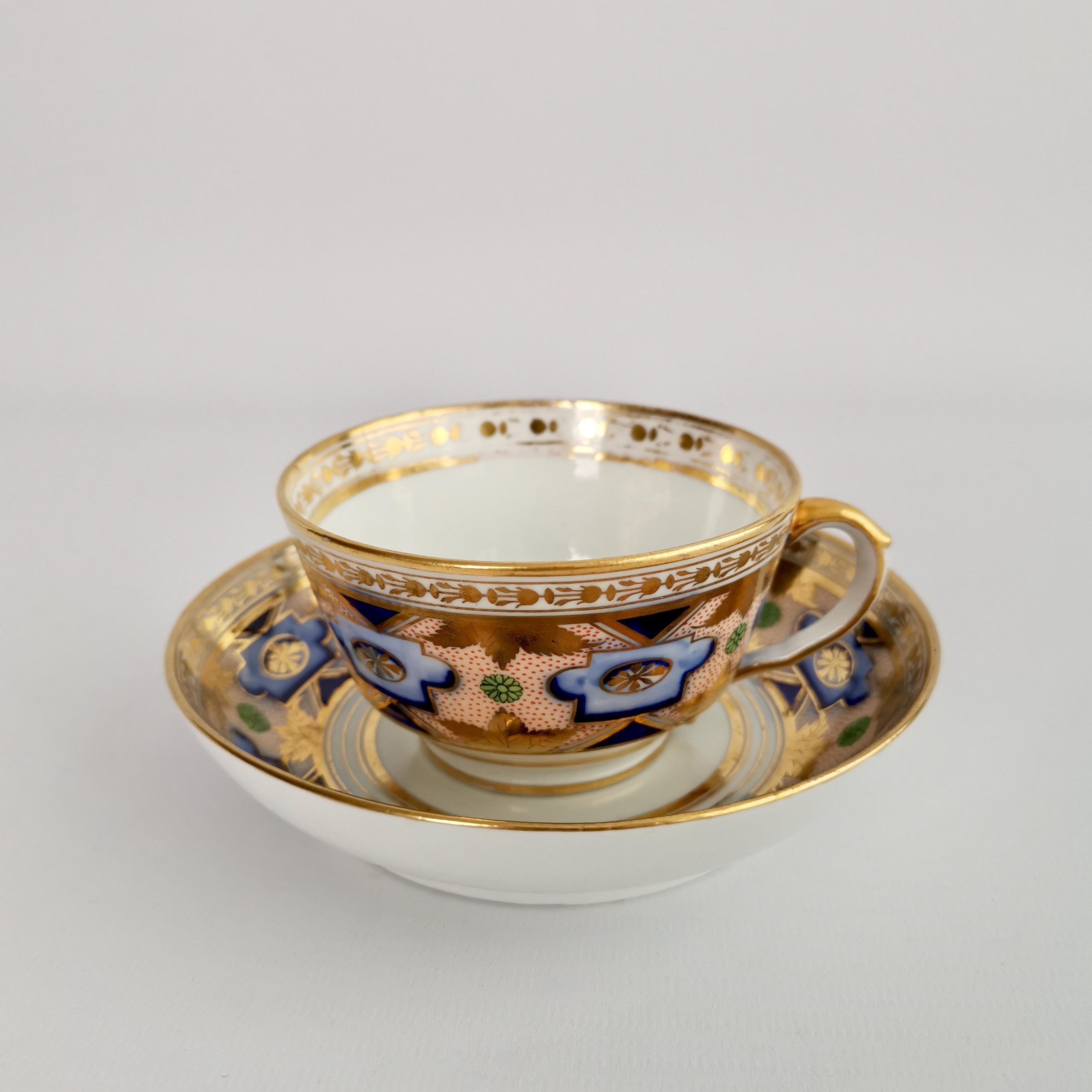 Early 19th Century Herculaneum Porcelain Teacup Trio, Blue and Gilt Regency, 1800-1815