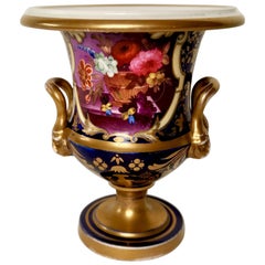 Used Herculaneum Porcelain Vase, Purple, Flowers Lion Head Handles Regency circa 1820