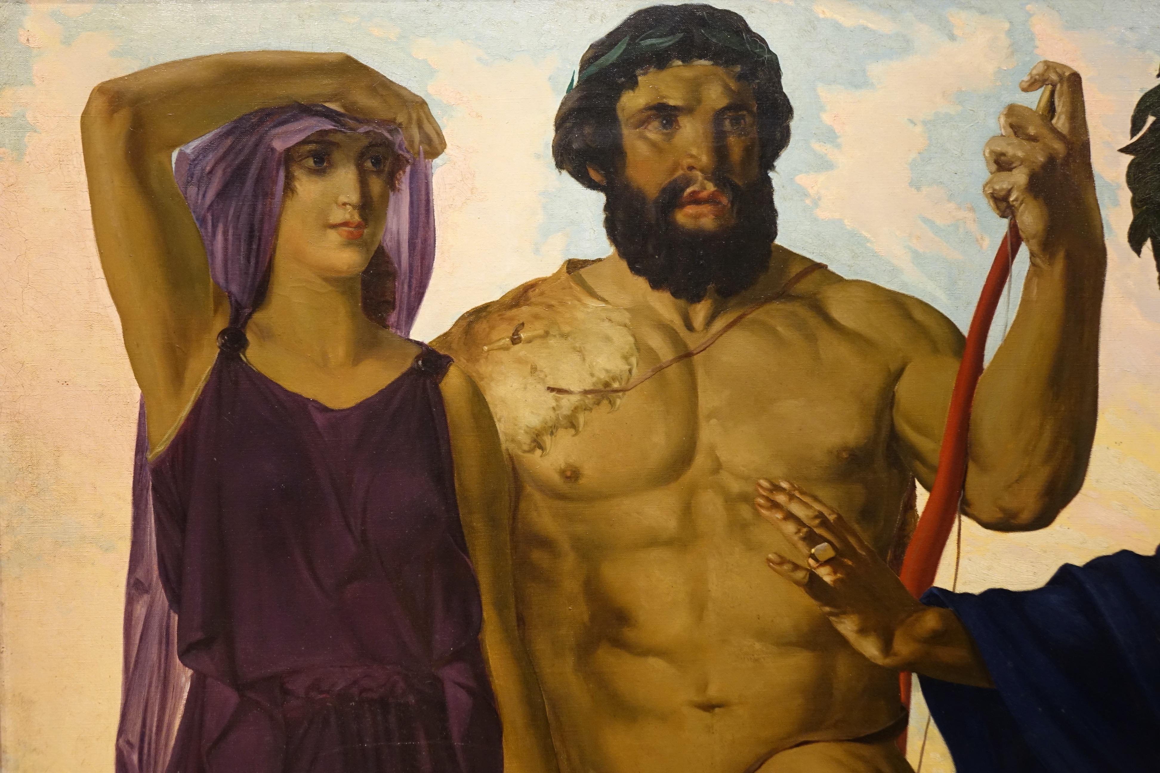 Öl auf Leinwand mit der Darstellung von Herkules, der Alceste aus der Unterwelt zu ihrem Ehemann König Admetus zurückbringt, signiert unten rechts A.LUPIAC, 1923. André Pierre LUPIAC (1873-1956), trat im Alter von 17 Jahren in die Kunstschule von