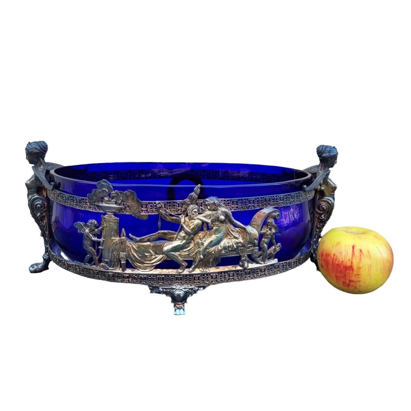 Hercules And Omphale, Glass And Silverplated  Metal Bowl , Late 19th Early 20th For Sale 9