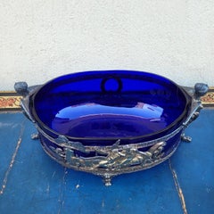 Hercules And Omphale, Glass And Silverplated  Metal Bowl , Late 19th Early 20th