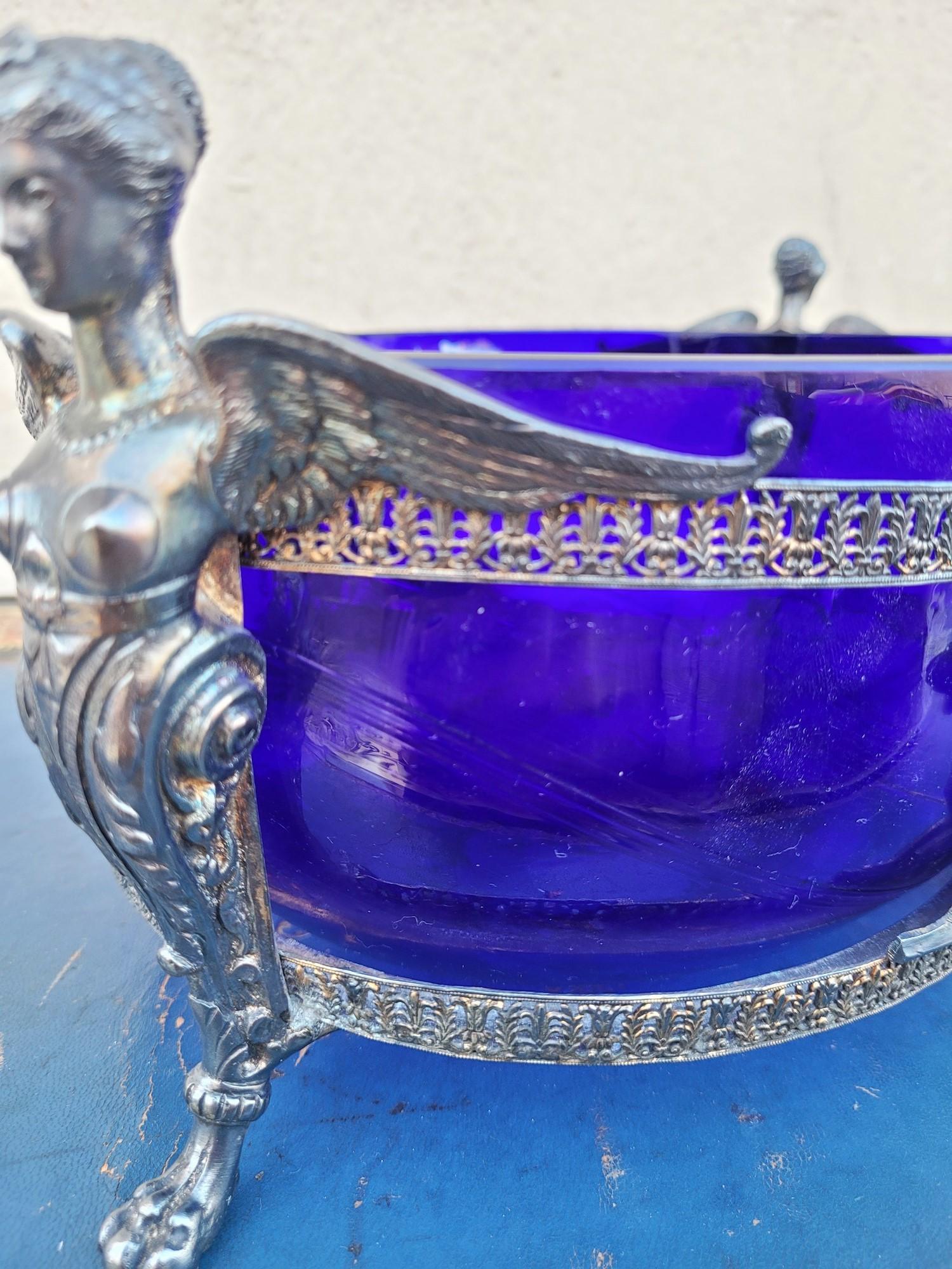 Hercules And Omphale, Glass And Silverplated  Metal Bowl , Late 19th Early 20th For Sale 1