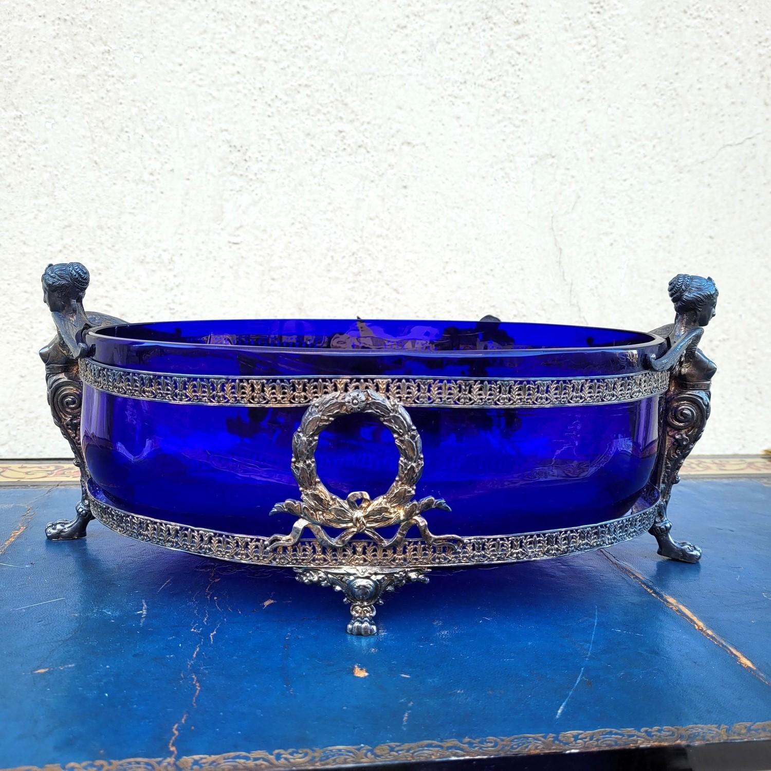 Hercules And Omphale, Glass And Silverplated  Metal Bowl , Late 19th Early 20th For Sale 2