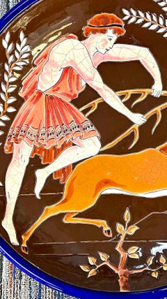 "Hercules and the Hind, " Large Art Deco Bowl by Longwy, Deep Pink, Ruddy Brown