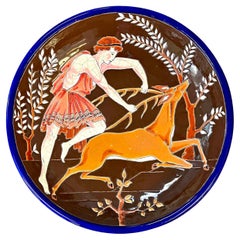 "Hercules and the Hind, " Large Art Deco Bowl by Longwy, Deep Pink, Ruddy Brown