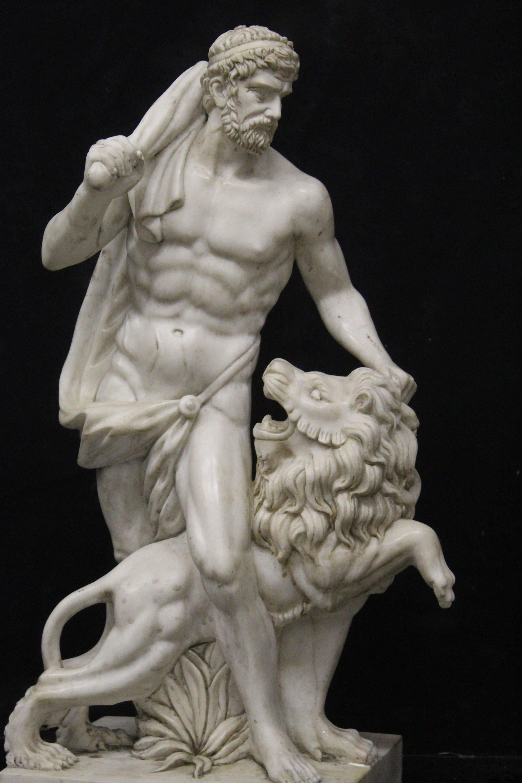 Hercules and the Lion marble sculpture. ADDITIONAL PHOTOS, INFORMATION OF THE LOT AND SHIPPING INFORMATION CAN BE REQUEST BY SENDING AN EMAIL. Indicative shipping costs in Italy: 140€ and Europe: 380€. Tags: Ercole e il Leone. Hércules y el león.