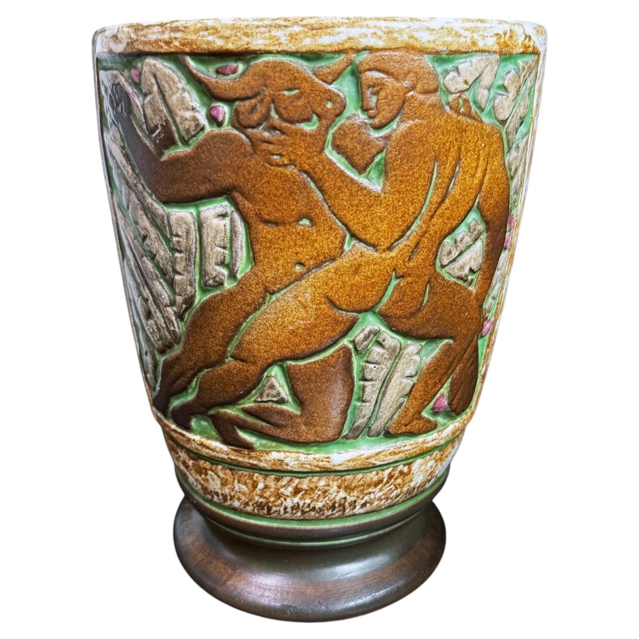 "Hercules and the Minotaur", Large, Very Rare Art Deco Vase by Goor for Mougin For Sale