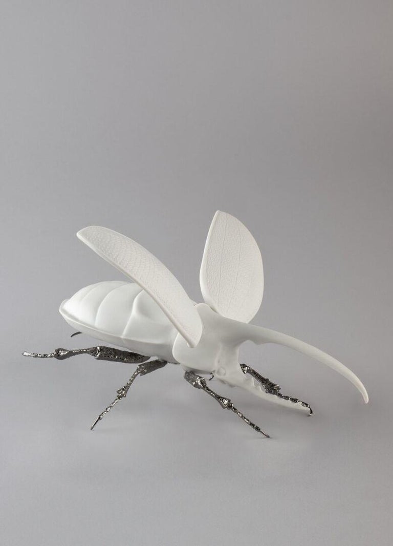 European Lladró Hercules Beetle Figurine, Matte White For Sale