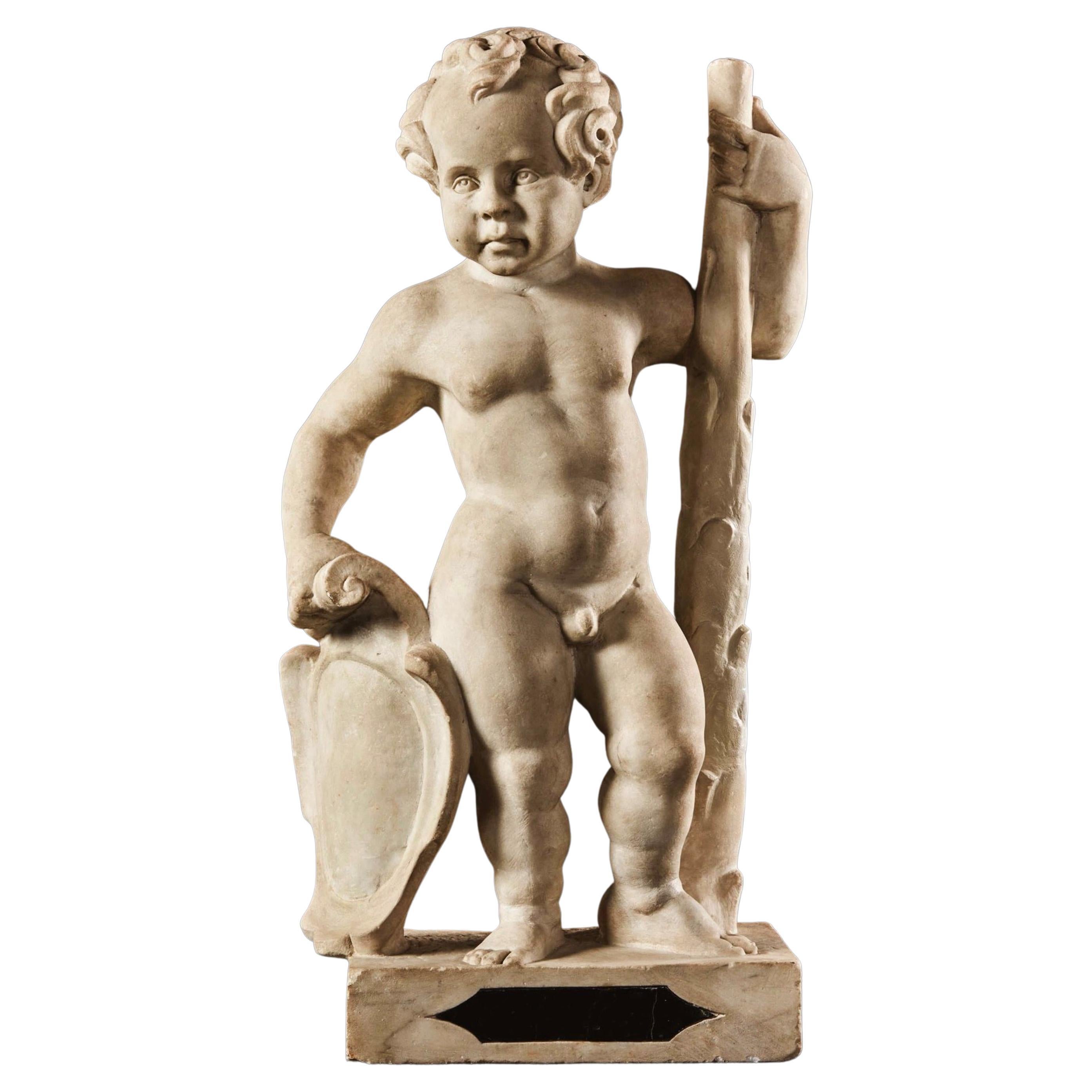 Hercules Holding a Coat of Arms, Flemish, XVII Century For Sale