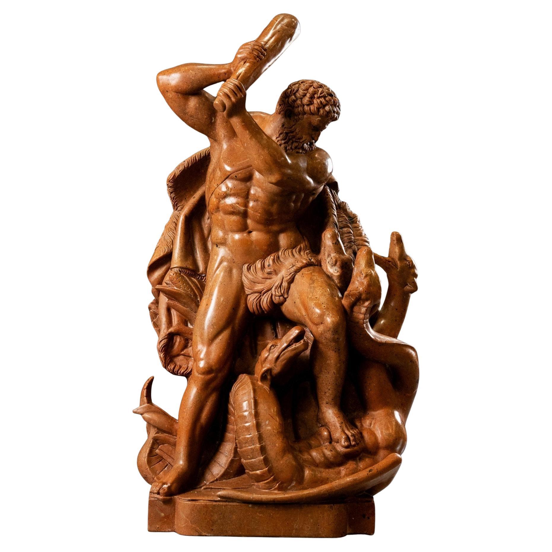 Hercules, Hydra of Lernia, Giallo Antico marble, 100 cm high For Sale