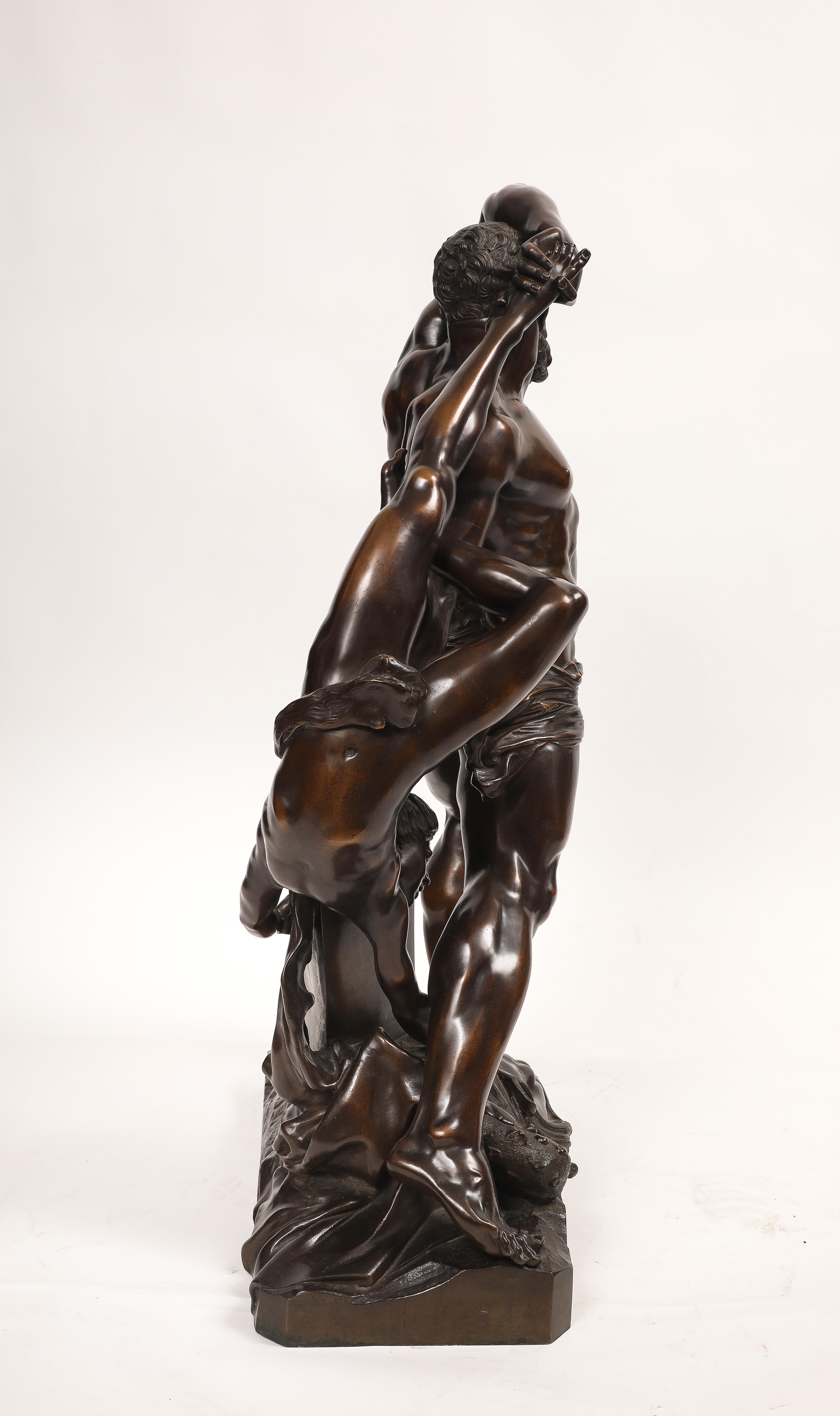 Milieu du XIXe siècle Hercule et Lichas, Grand Tour Groupe italien en bronze patiné, Antonio Canova en vente