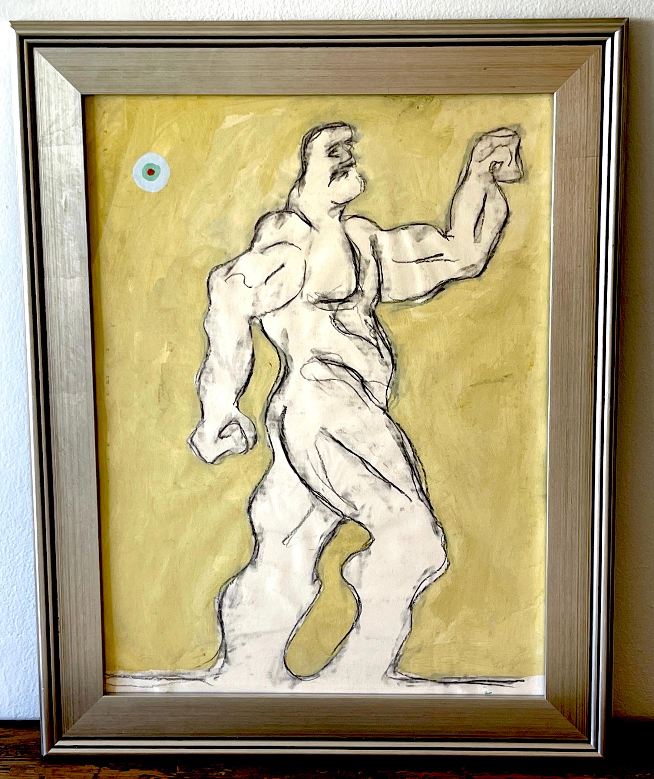 'Hercules' oil/mixed media on paper, 1960s by Douglas D. Peden 
USA, 1933-2015, Listed Modern Painter, Mathematician & Scholar
Oil/Mixed Media on Paper 
Signed in Pencil on Back 'Douglas Peden' 
This work measures 18-Inches x 24-Inches