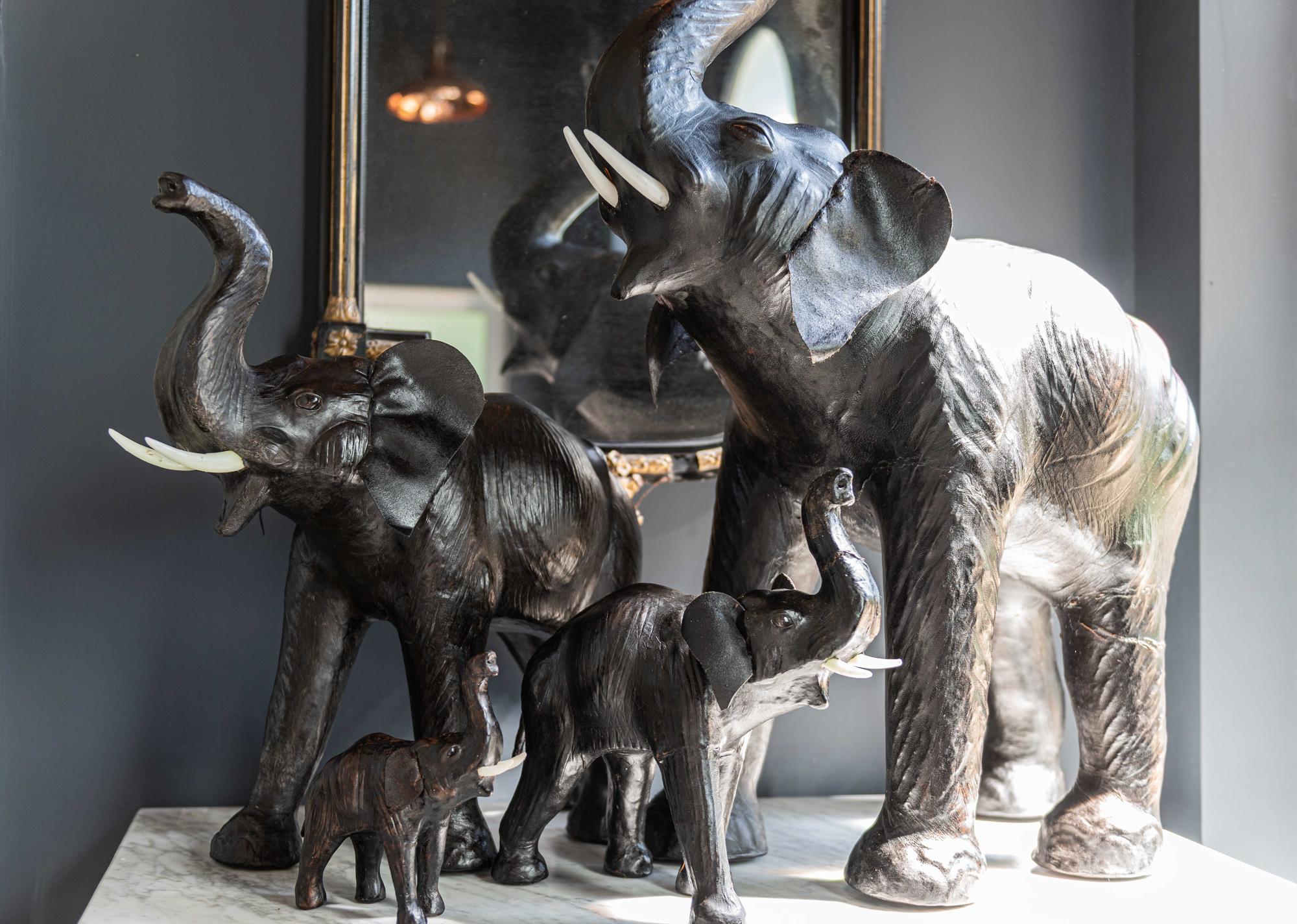 Herd of Decorative Black/Brown Leather Elephants, English, Mid-20th Century 8