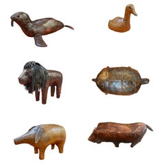 Vintage Herd of Six Leather Animals by Dimitri Omersa