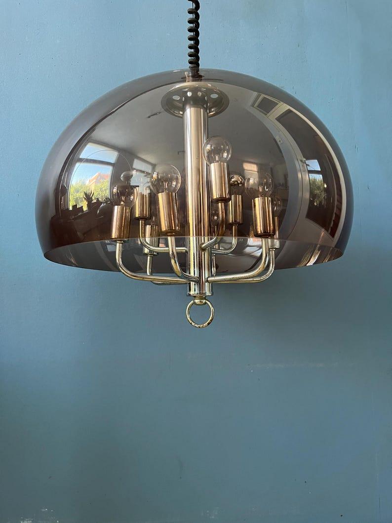 Lampada a sospensione a fungo in plexiglass viola di Herda con mini lampadario cromato, anni '70 In condizioni buone in vendita a ROTTERDAM, ZH