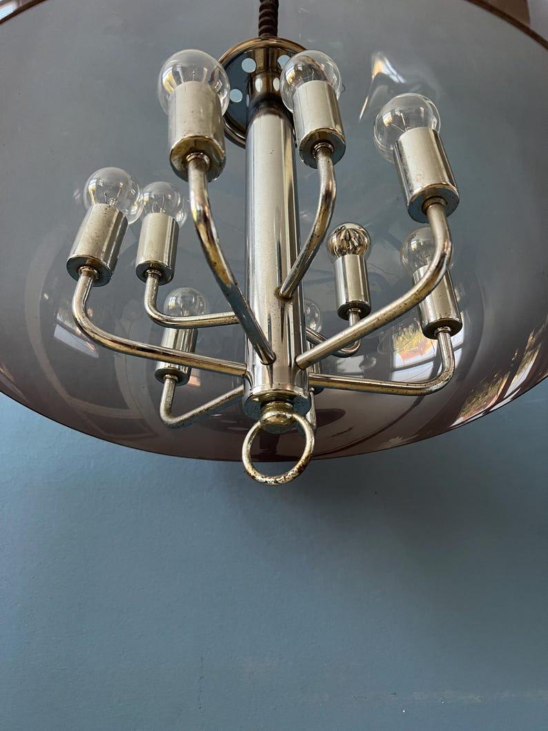 XX secolo Lampada a sospensione a fungo in plexiglass viola di Herda con mini lampadario cromato, anni '70 in vendita