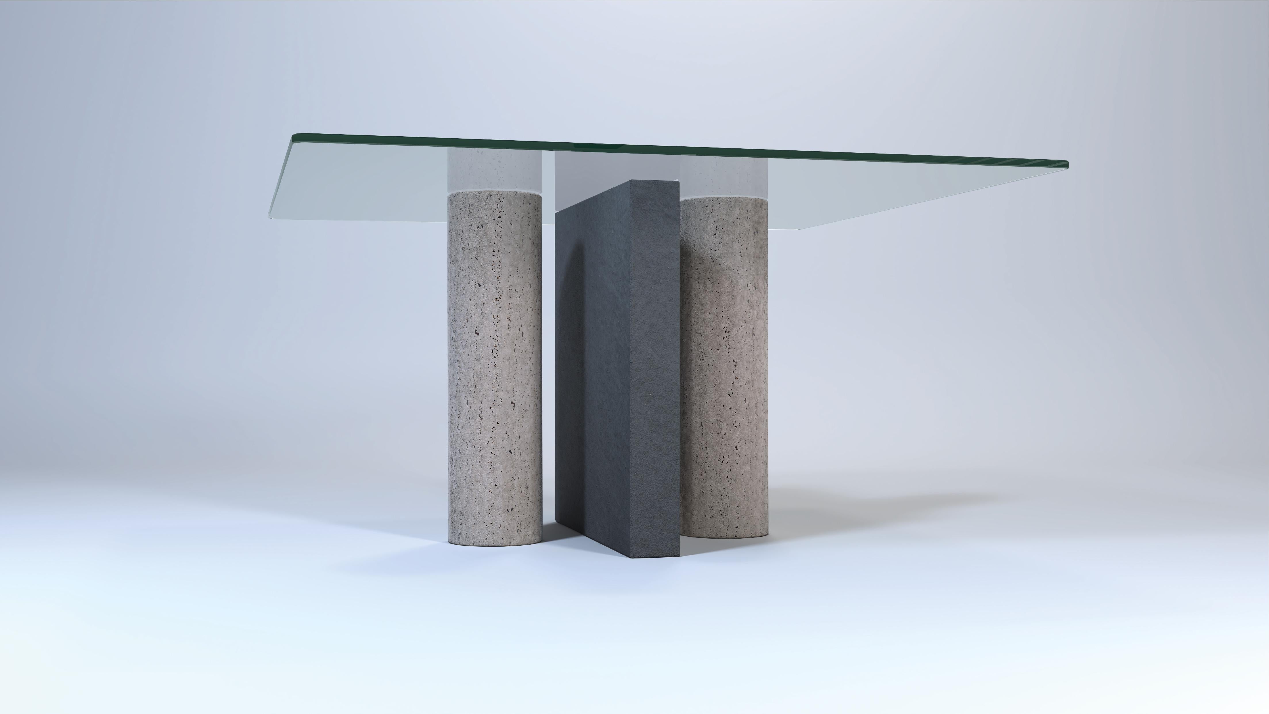 Hand-Crafted Herder Dining Table Travertine Marble & Black Slate & Crystal Spain in Stock For Sale