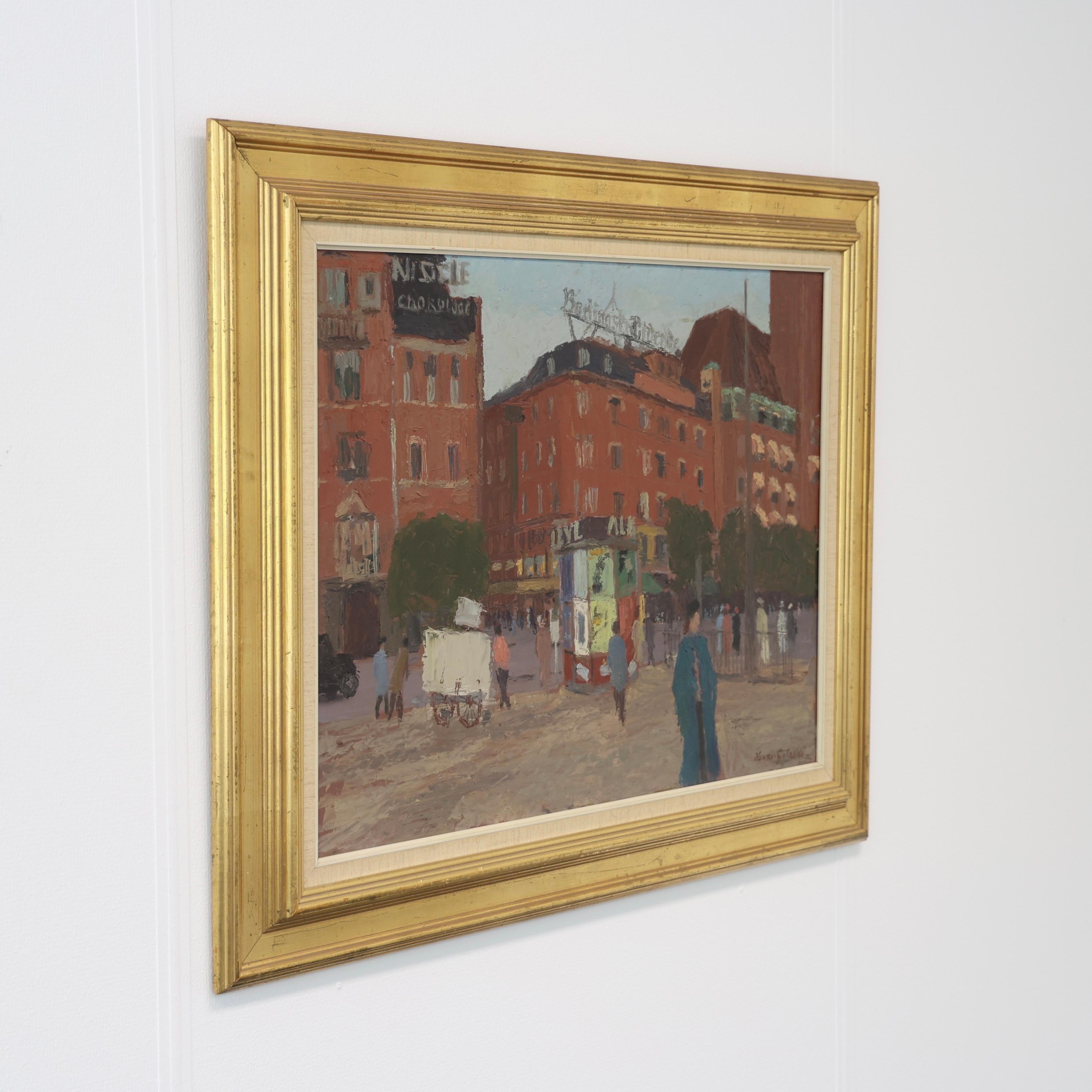 Herdis Gelardi, Naturalistische Malerei, Kopenhagener Rathausplatz, 1970er Jahre (Skandinavische Moderne) im Angebot