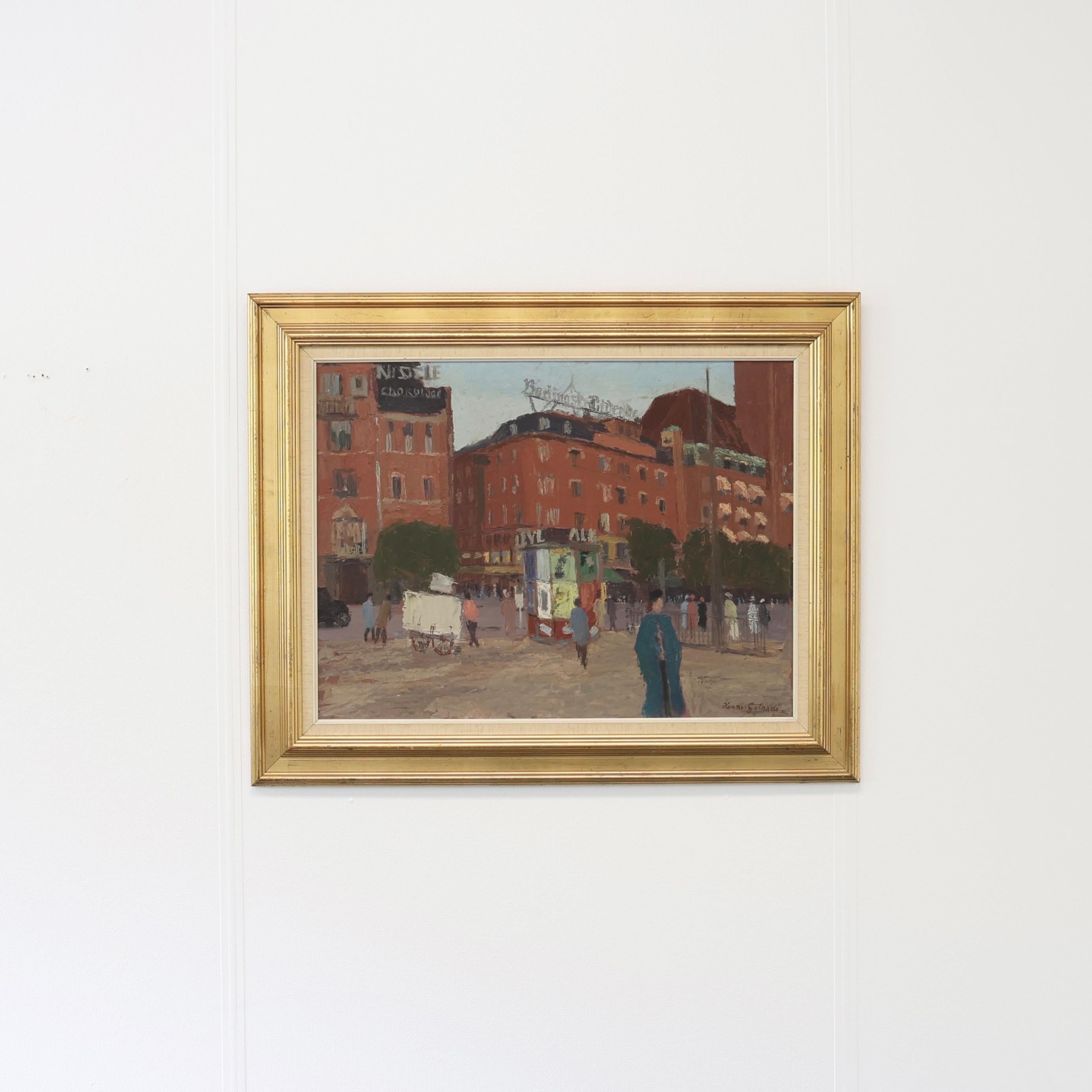 Herdis Gelardi, Naturalistische Malerei, Kopenhagener Rathausplatz, 1970er Jahre im Angebot 1