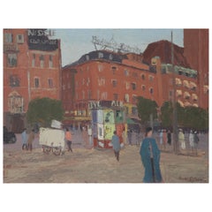 Herdis Gelardi, peinture naturaliste, place de l'hôtel de ville de Copenhague, années 1970