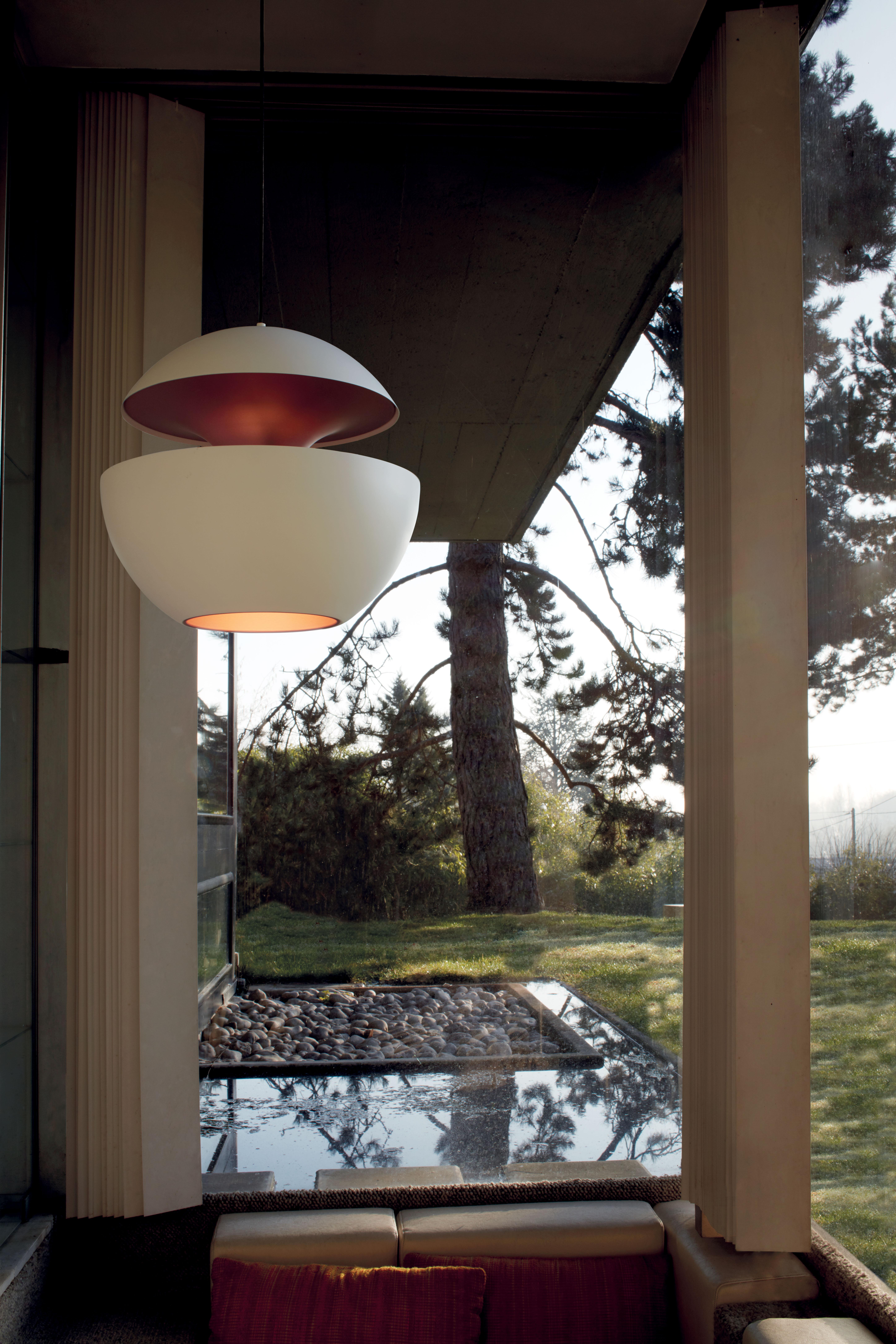 Post-Modern Here Comes the Sun Extra Large White and Copper Pendant Lamp by Bertrand Balas