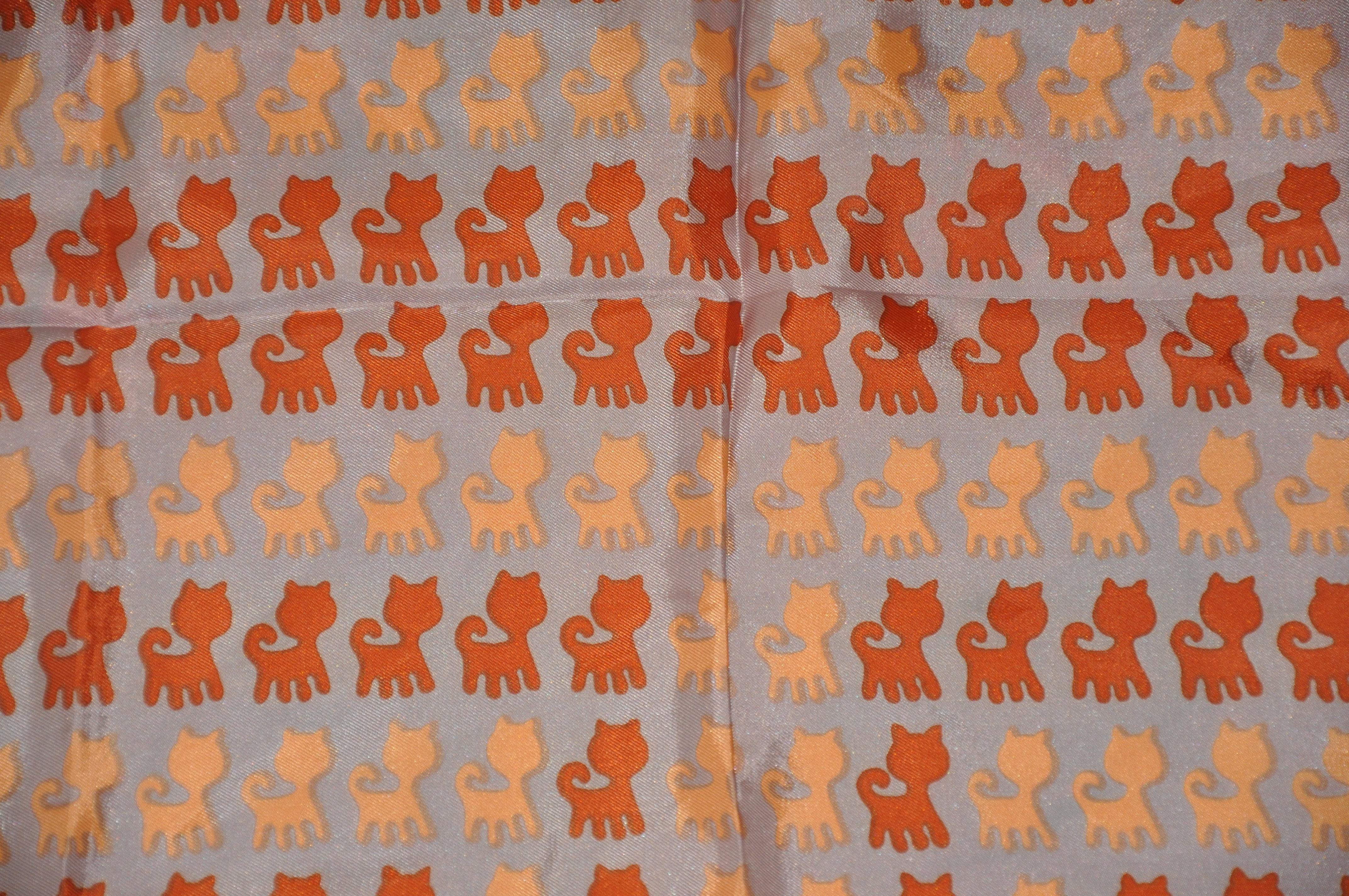 Here, Kitty Kitty Kitty With Golden Brown Borders Scarf In Good Condition For Sale In New York, NY