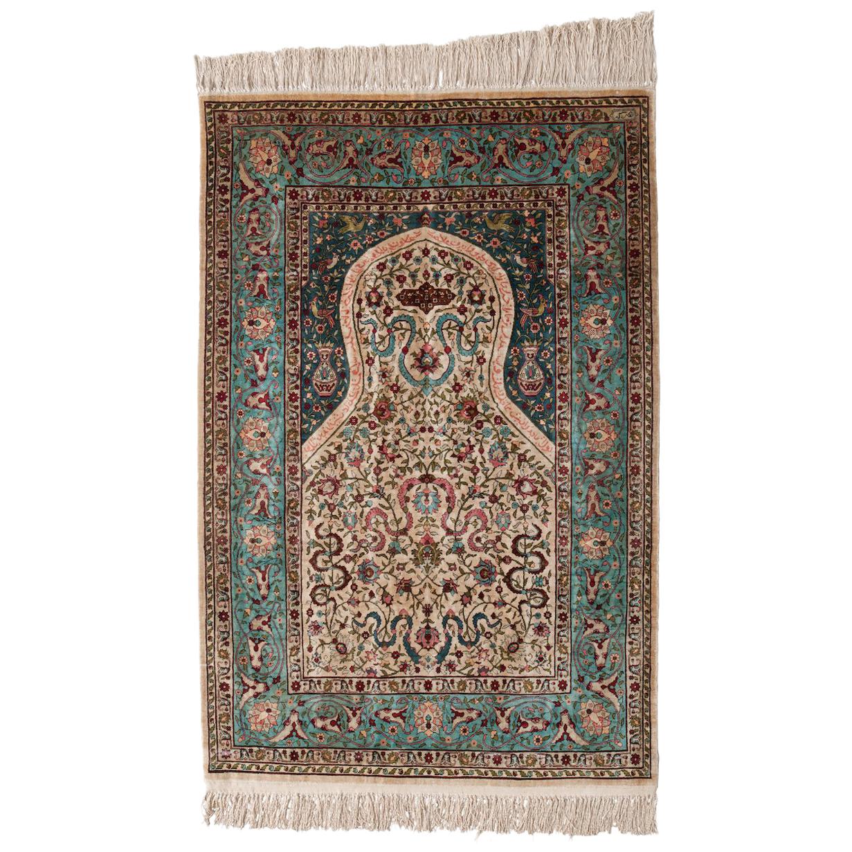 Hereke Rug, a Silk Prayer Rug from Turkey For Sale
