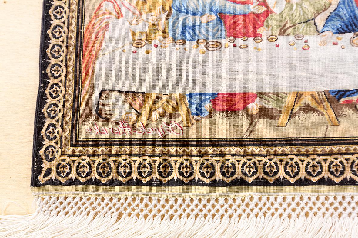 Tapis Hereke The Last Supper Design - Soie extrêmement fine en vente 2