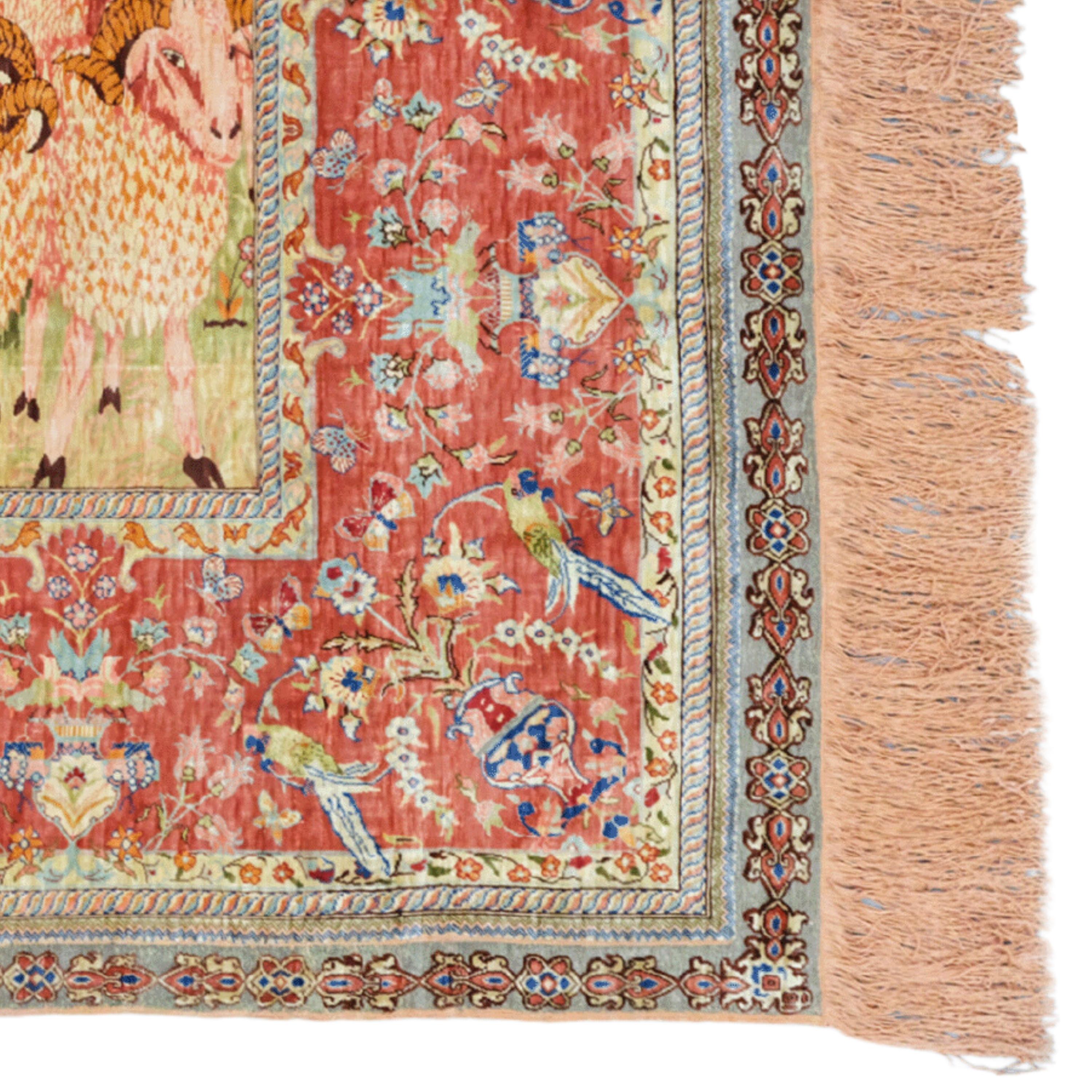 19th Century Hereke Silk & Metal Thread Pictoral Rug - Antique Pictoral Rug, Antique Rug For Sale