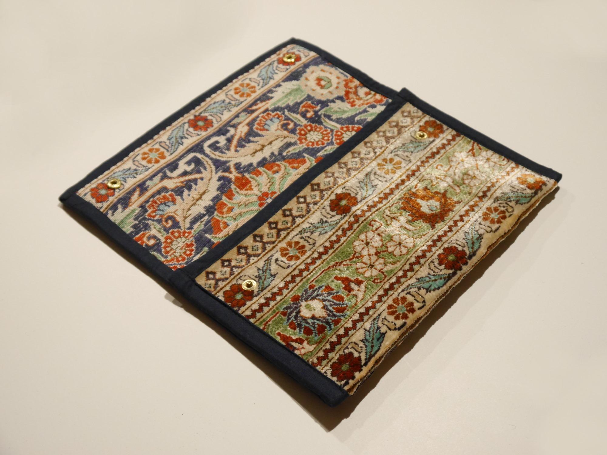 Hand-Knotted Hereke Silk Rug Bag Clutch or Cover for Tablet Ipad Case For Sale