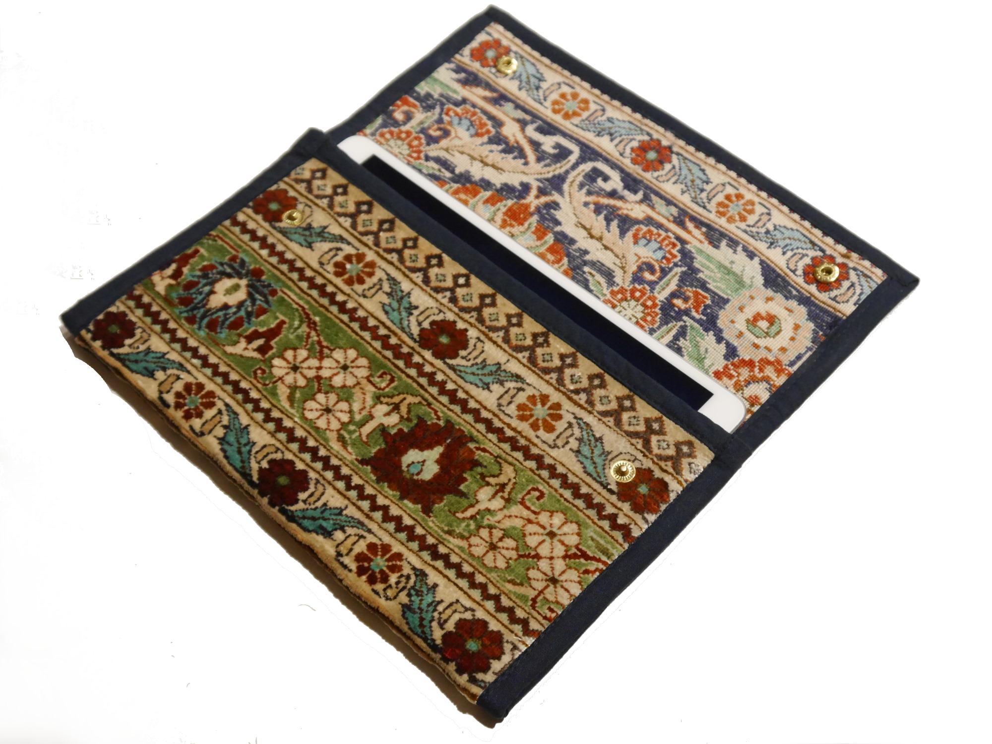 Late 20th Century Hereke Silk Rug Bag Clutch or Cover for Tablet Ipad Case For Sale