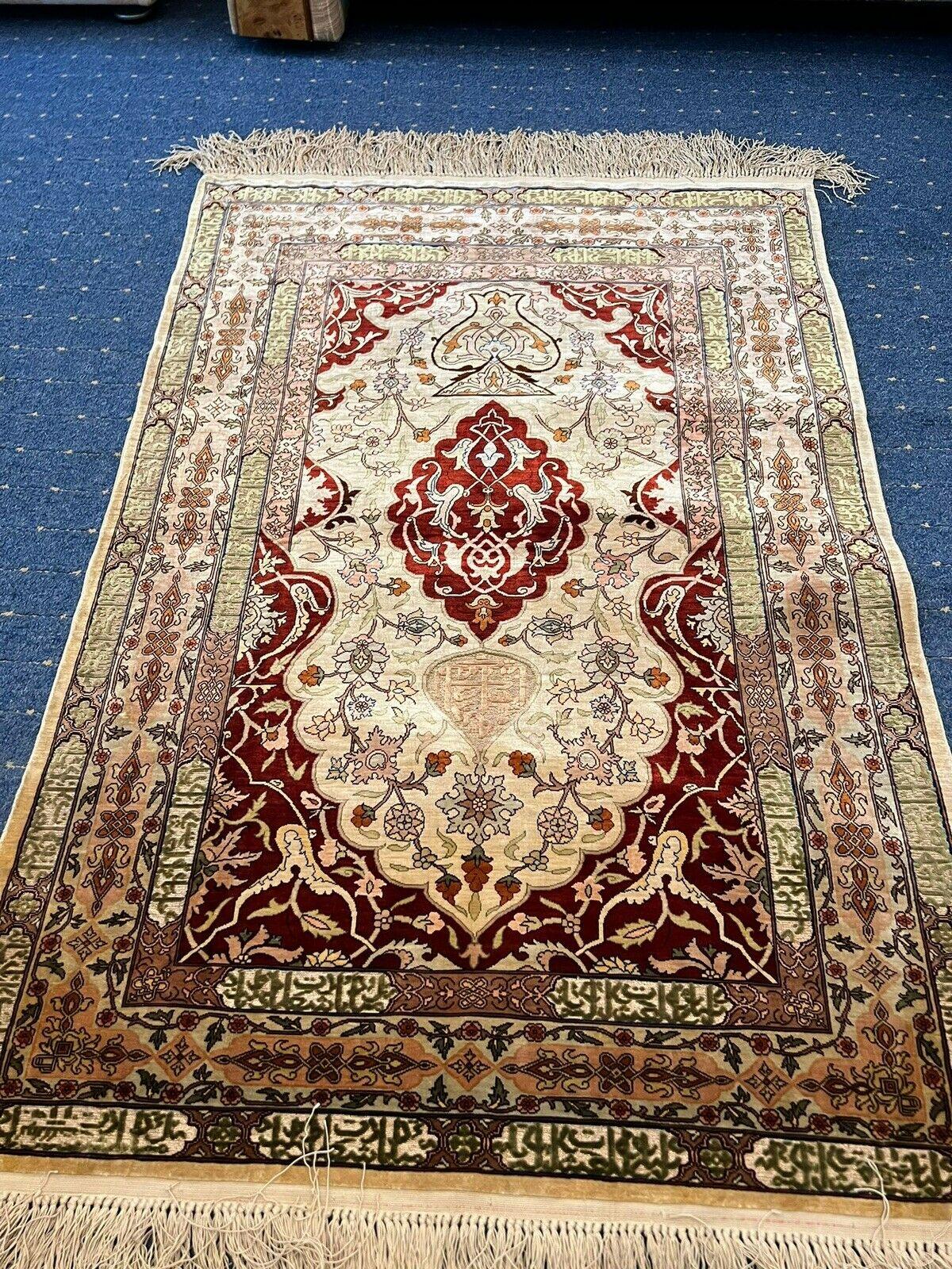 Hereke Silk Rug with Fringes For Sale 2