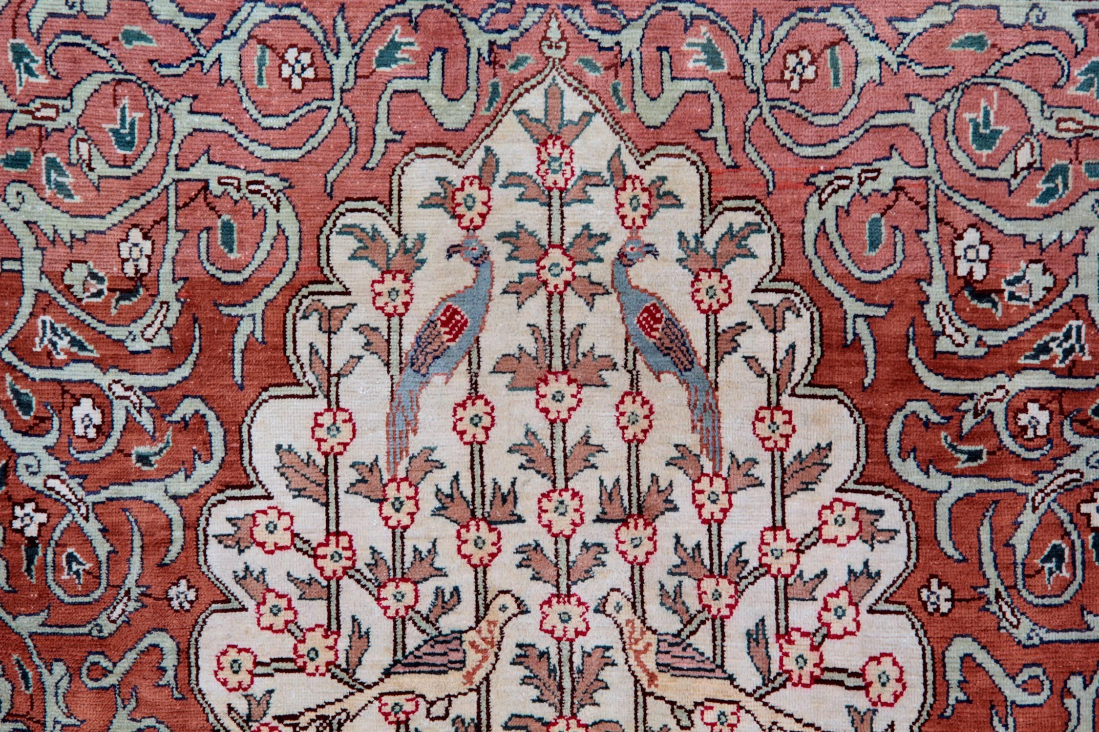 Tabriz Hereke Silk Rugs, Oriental Rug Design, Hand Made Carpet Rugs for Sale
