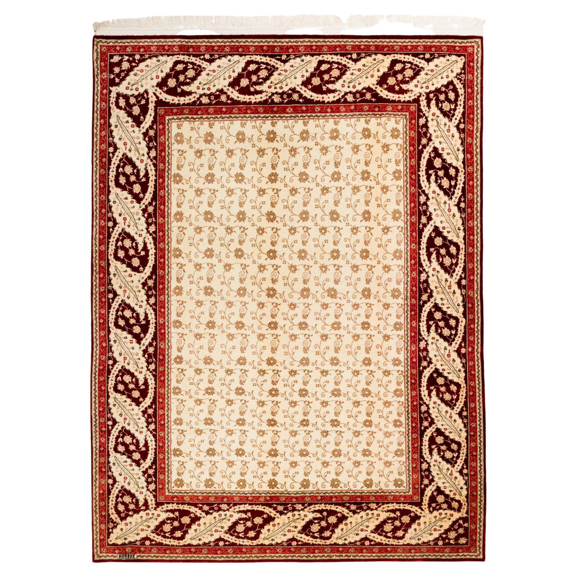 Teppich aus Wolle und Baumwolle – türkischer anatolischer Teppich in Beige und Khakigrün