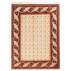 Hereke Wool & Cotton Carpet, Turkish Anatolian Rug, Beige & Khaki Green Colors