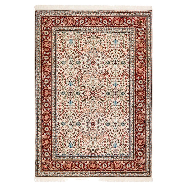 Hereke Wool and Cotton Carpet, Turkish Anatolian Rug, Flowers Lattice