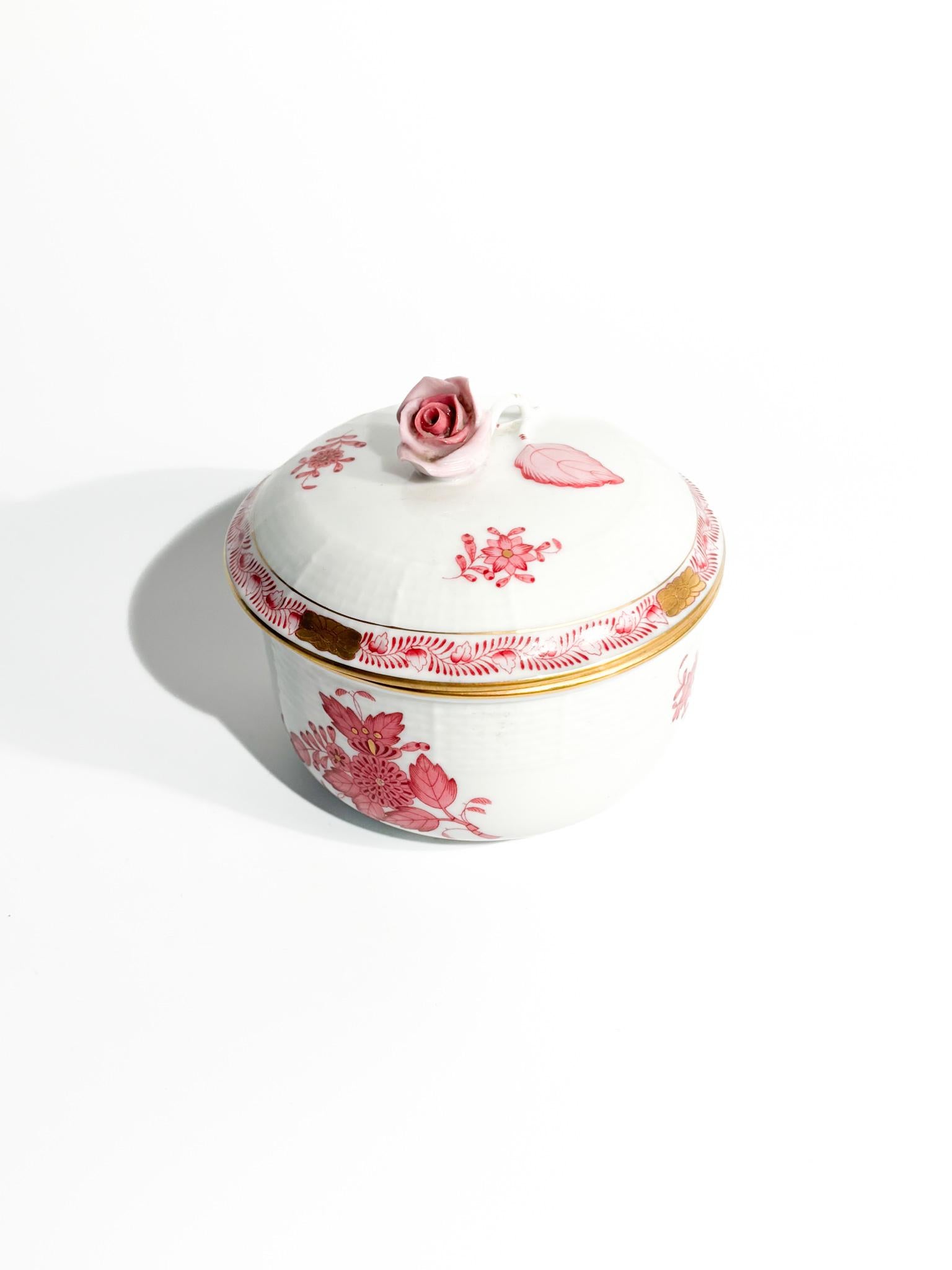 Art Nouveau Herend Apponyi Pink Porcelain Sugar Bowl Box from the 1950s For Sale