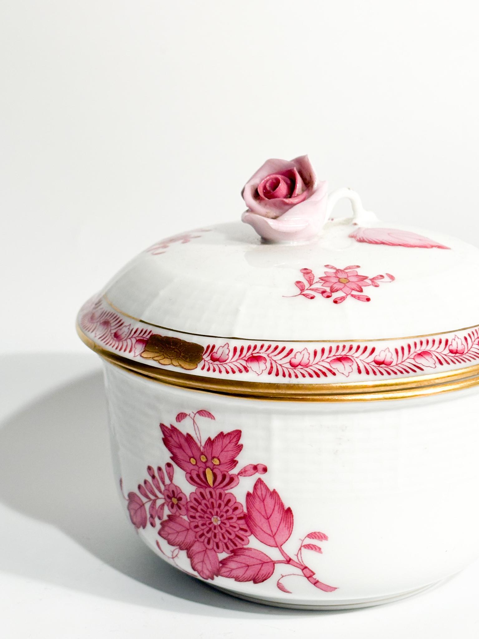 Hungarian Herend Apponyi Pink Porcelain Sugar Bowl Box from the 1950s For Sale