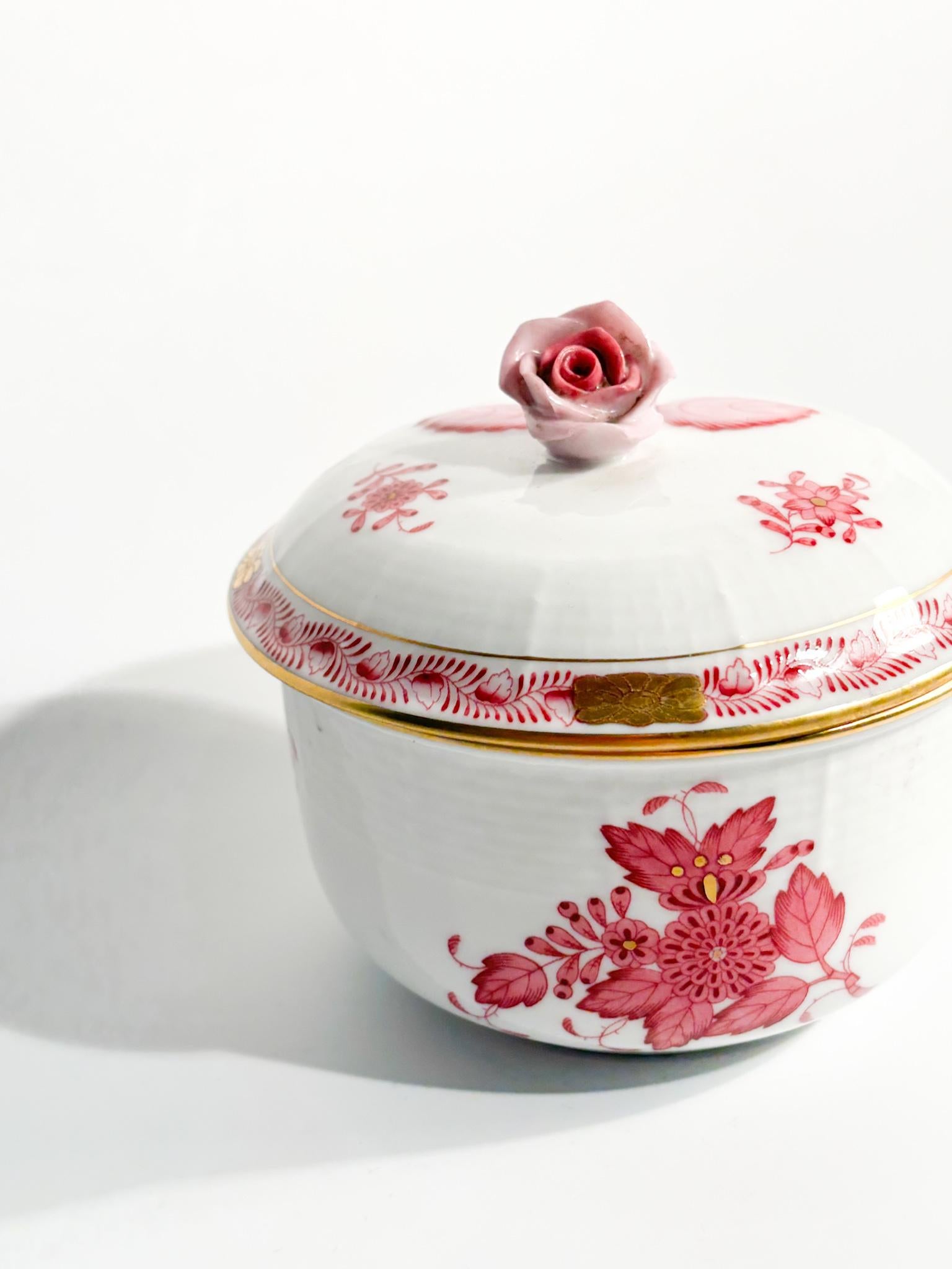 Herend Apponyi Pink Porcelain Sugar Bowl Box from the 1950s For Sale 1