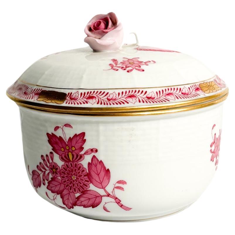 Herend Apponyi Pink Porcelain Sugar Bowl Box from the 1950s For Sale